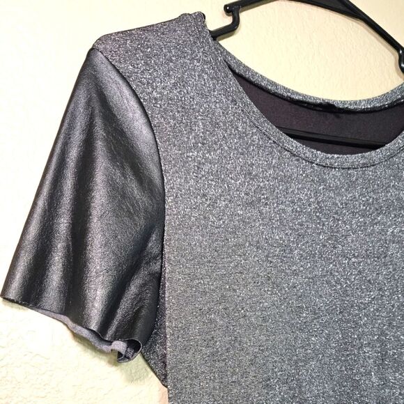 Generation LOVE MED Sparkly Midi/Mini T-Shirt Dress Faux Leather Sleeves - Picture 3 of 13